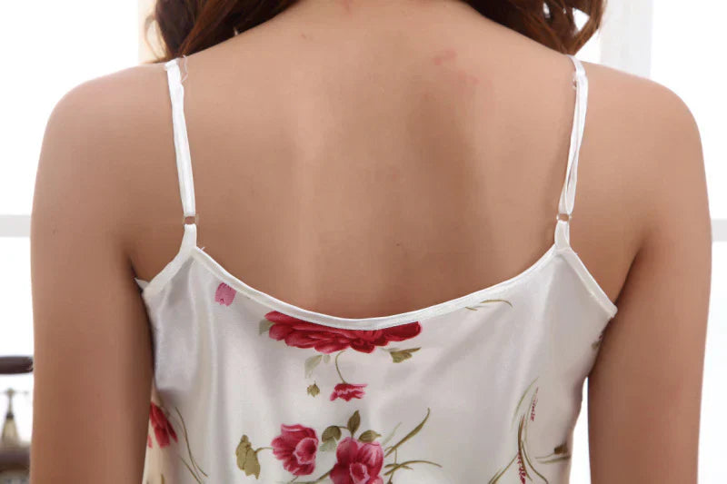 Sexy Sling Ice Silk Pajamas Ladies Two Piece Roses