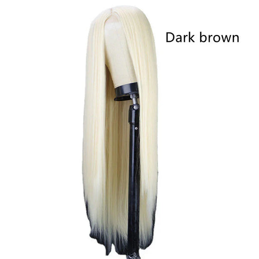 Black Long Straight Center Point Natural And Lifelike Headgear