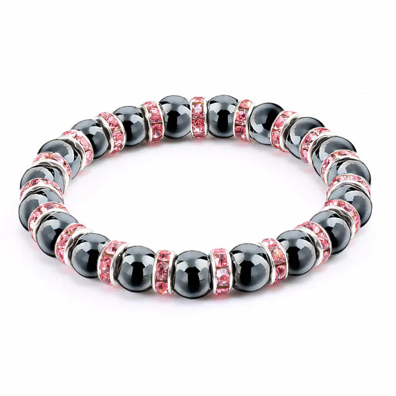 Haematite Beaded Bracelet Single Circle Couple Micro Inlay Rhinestones