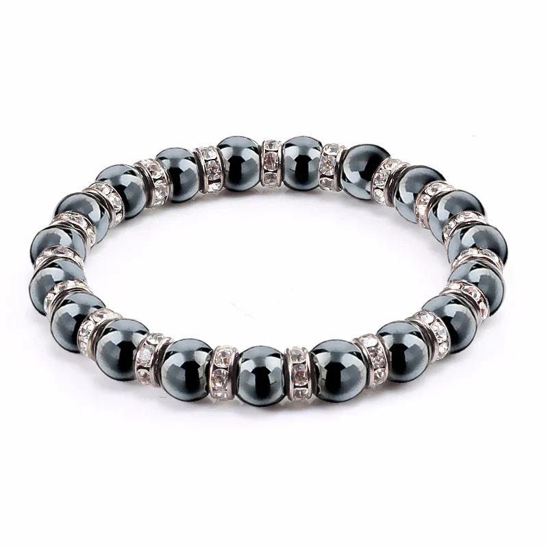 Haematite Beaded Bracelet Single Circle Couple Micro Inlay Rhinestones