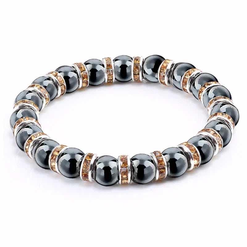 Haematite Beaded Bracelet Single Circle Couple Micro Inlay Rhinestones