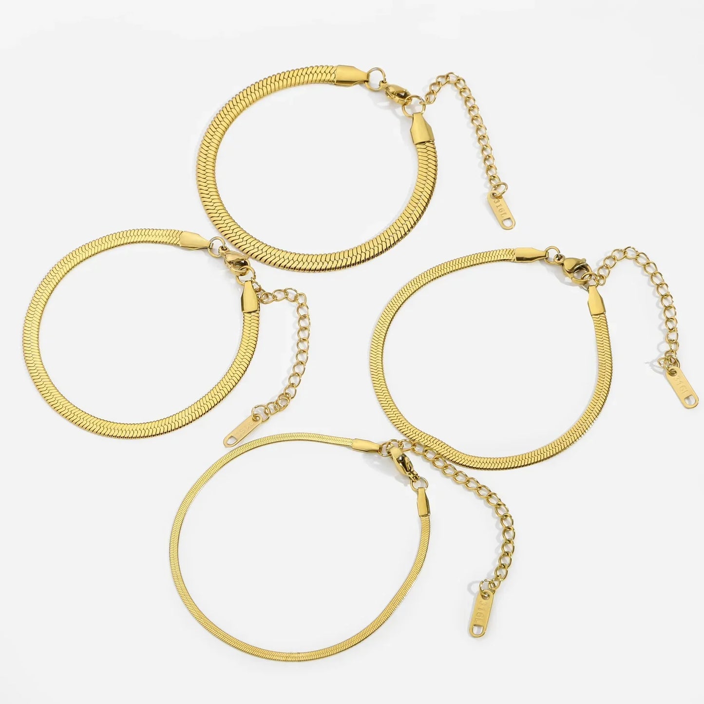 Simple Steel Peptide 18K Gold Plating Chain Like Flat Snake Bracelet