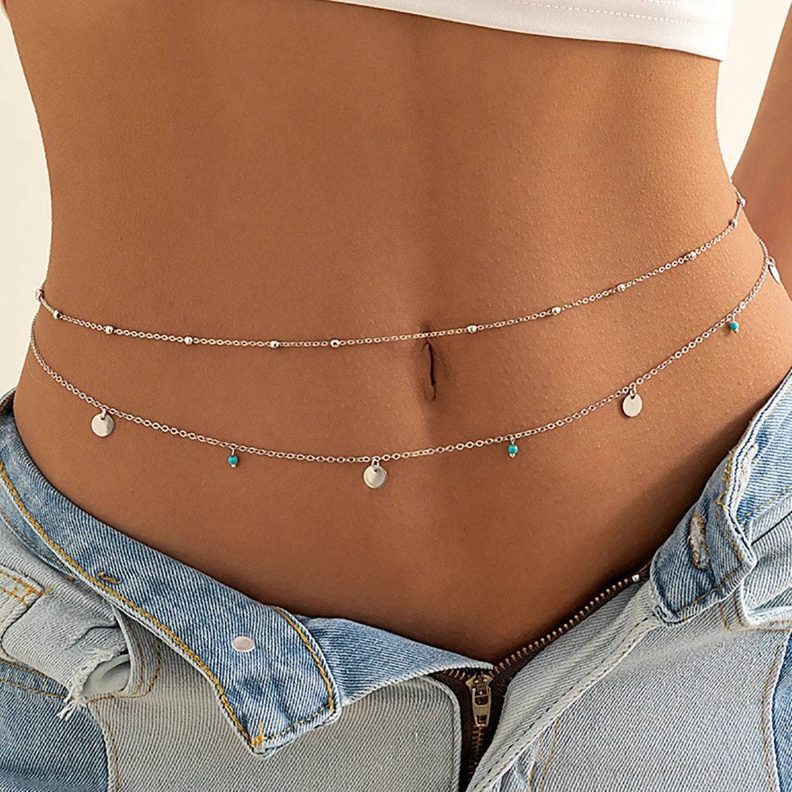 Women's Fashion Round Beads Chain Double-layer Waist Chain