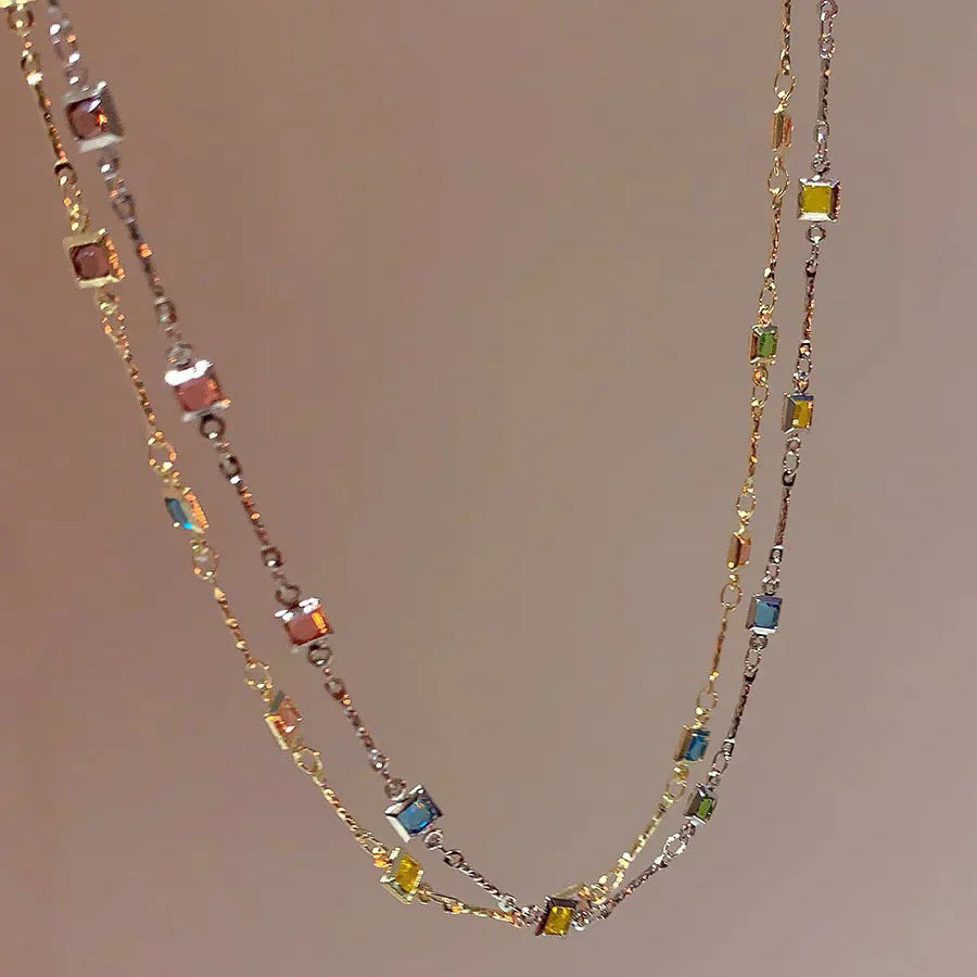Rainbow Gem Necklace Simple Clavicle Chain