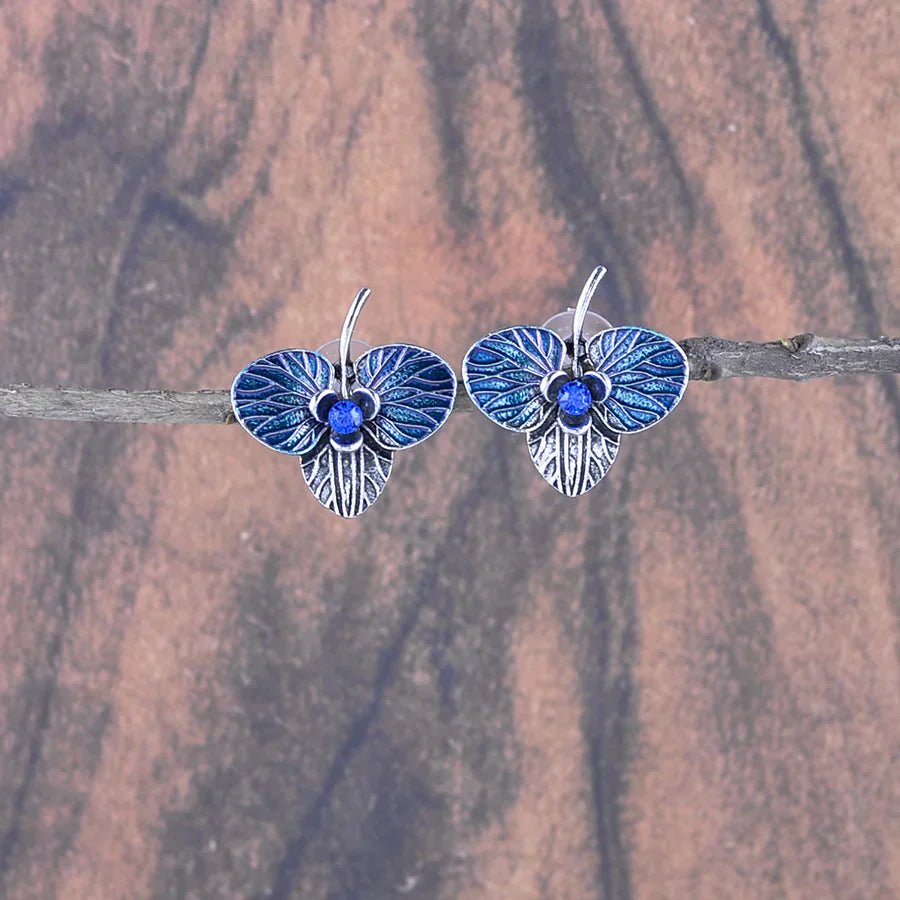 European And American New Design Sense Three-leaf Flower Diamond Stud Earrings